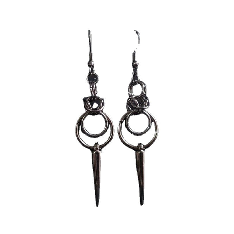Wholesale  stainless steel Gothic chain tail double ring stud earrings jewelry